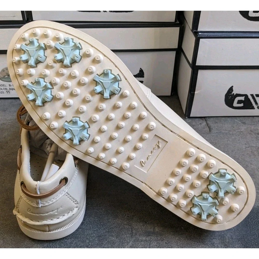 New Canoos Golf Shoes Women's 9.5 Cream Leather Ivory Boat Shoe Loafer